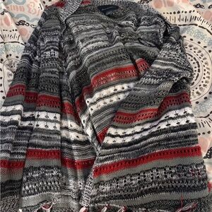 Women’s Striped Sweater - Gray, Red, and White